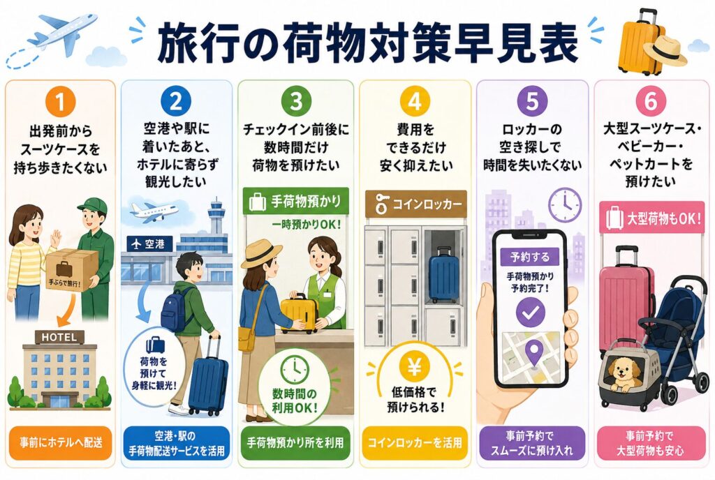 旅行の荷物対策早見表