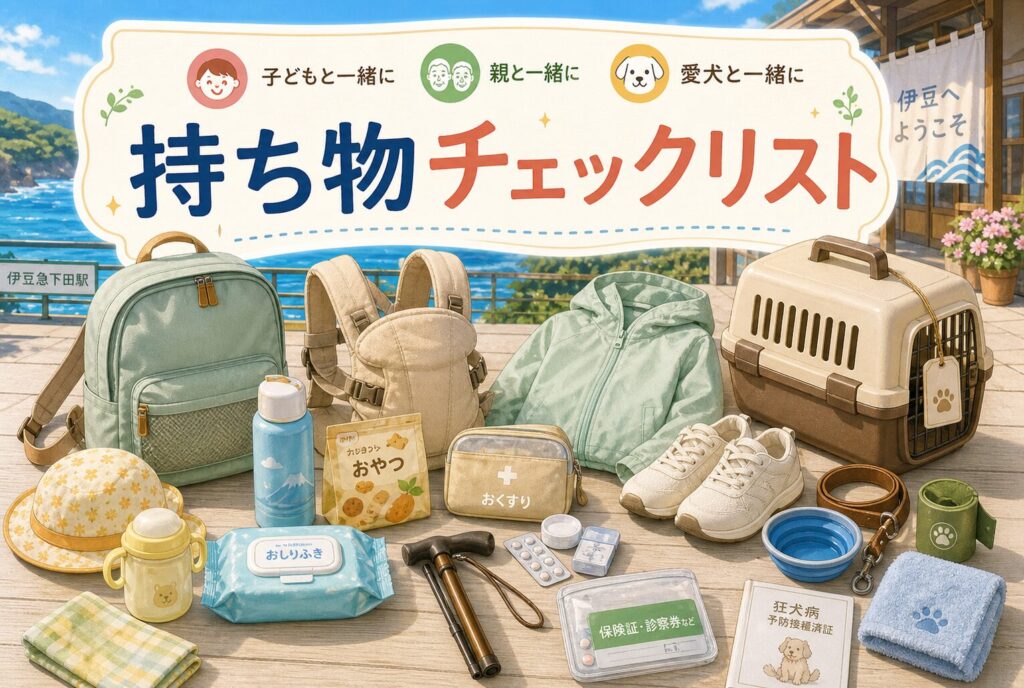 車なし伊豆旅行の持ち物チェックリスト｜子連れ・親同伴・犬連れ向け
