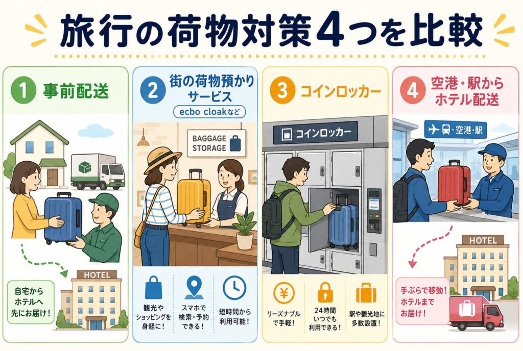 旅行の荷物対策4つを比較