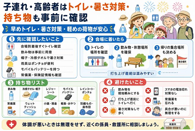 子連れ・高齢者はトイレ・暑さ対策・持ち物も事前に確認