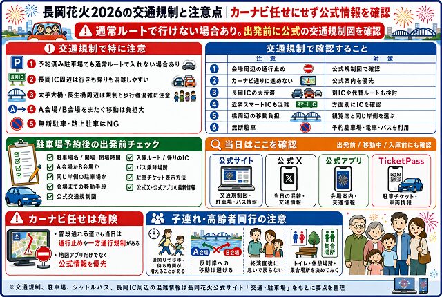 長岡花火2026の交通規制と注意点|カーナビ任せにせず公式情報を確認
