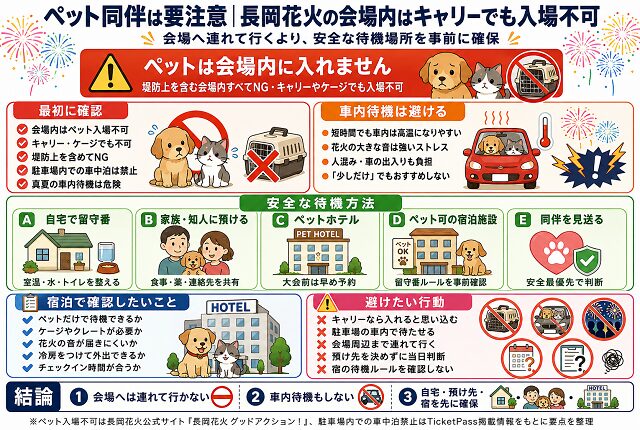 ペット同伴は要注意|長岡花火の会場内はキャリーでも入場不可