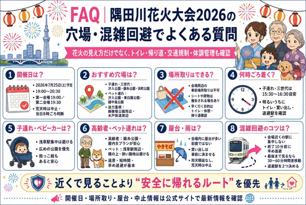 FAQ|隅田川花火大会2026の穴場・混雑回避でよくある質問