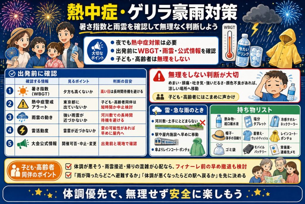 熱中症・ゲリラ豪雨対策|暑さ指数と雨雲を確認して無理なく判断しよう
