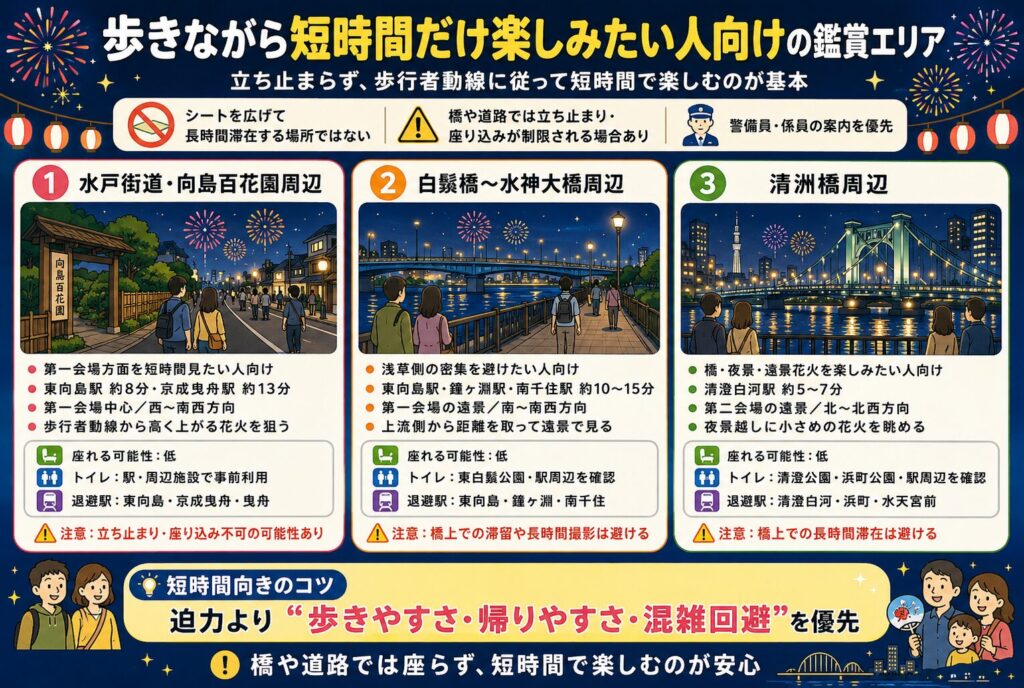 歩きながら短時間だけ楽しみたい人向けの鑑賞エリア