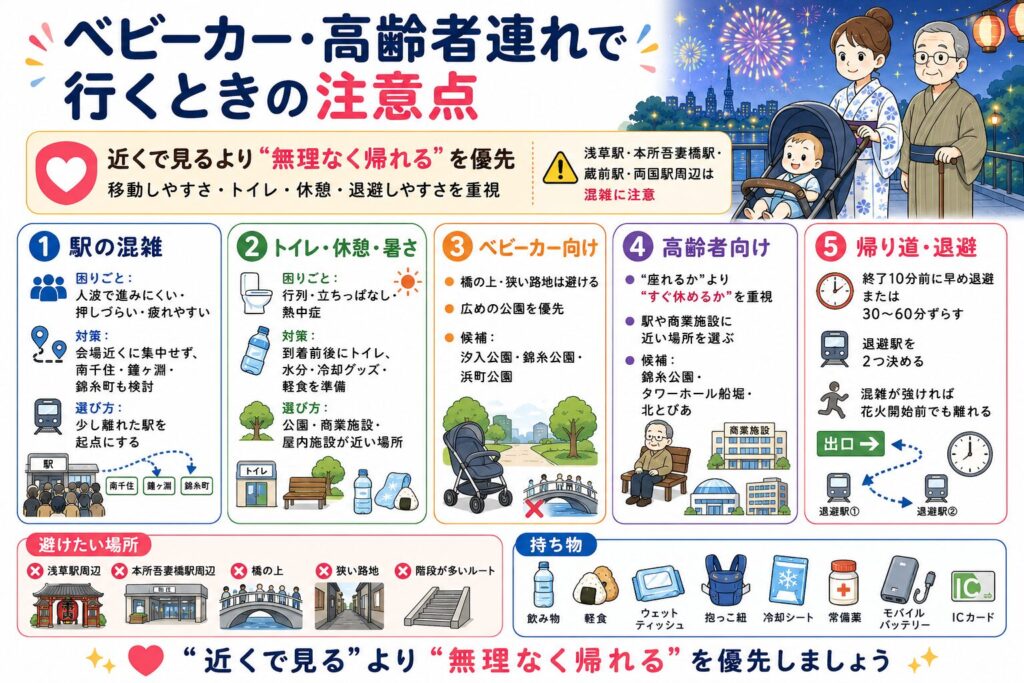 ベビーカー・高齢者連れで行くときの注意点