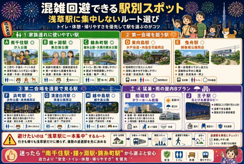 混雑回避できる駅別スポット|浅草駅に集中しないルート選び