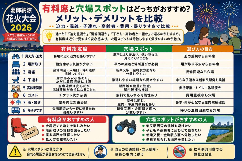 有料席と穴場スポットはどっちがおすすめ?メリット・デメリットを比較