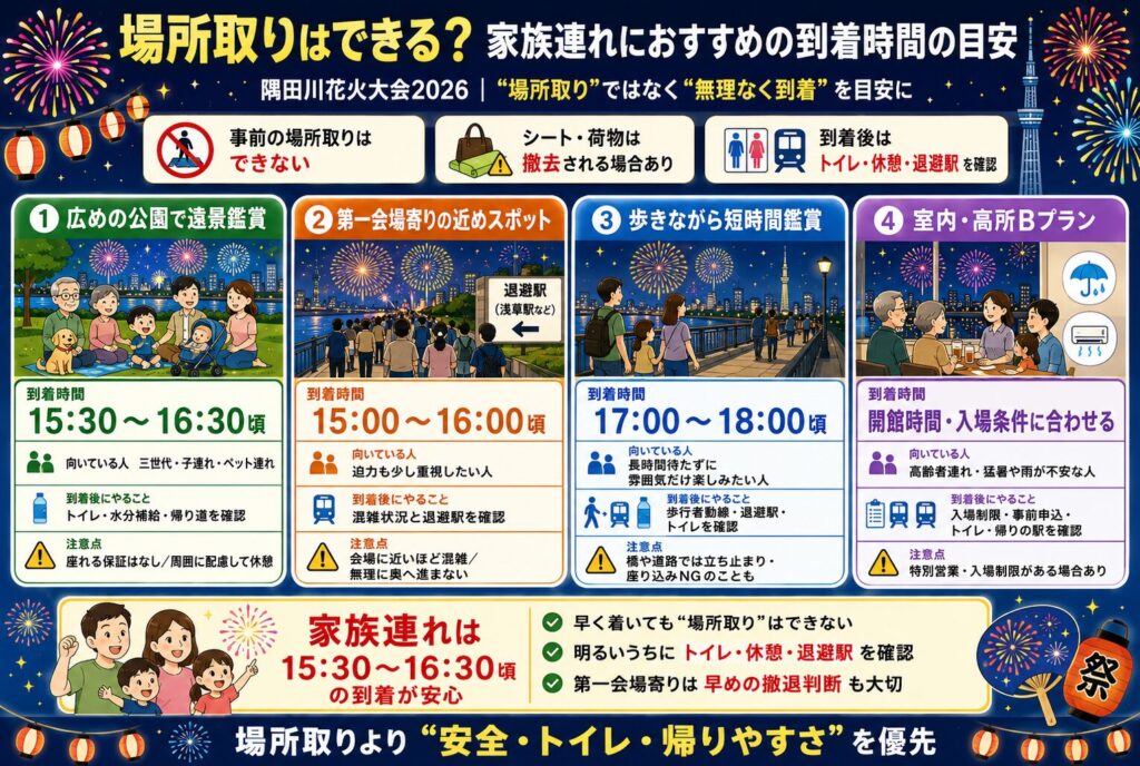 場所取りはできる?家族連れにおすすめの到着時間の目安