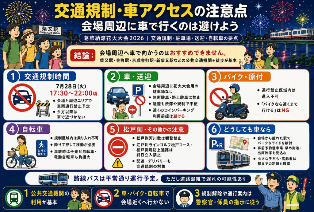交通規制・車アクセスの注意点|会場周辺に車で行くのは避けよう