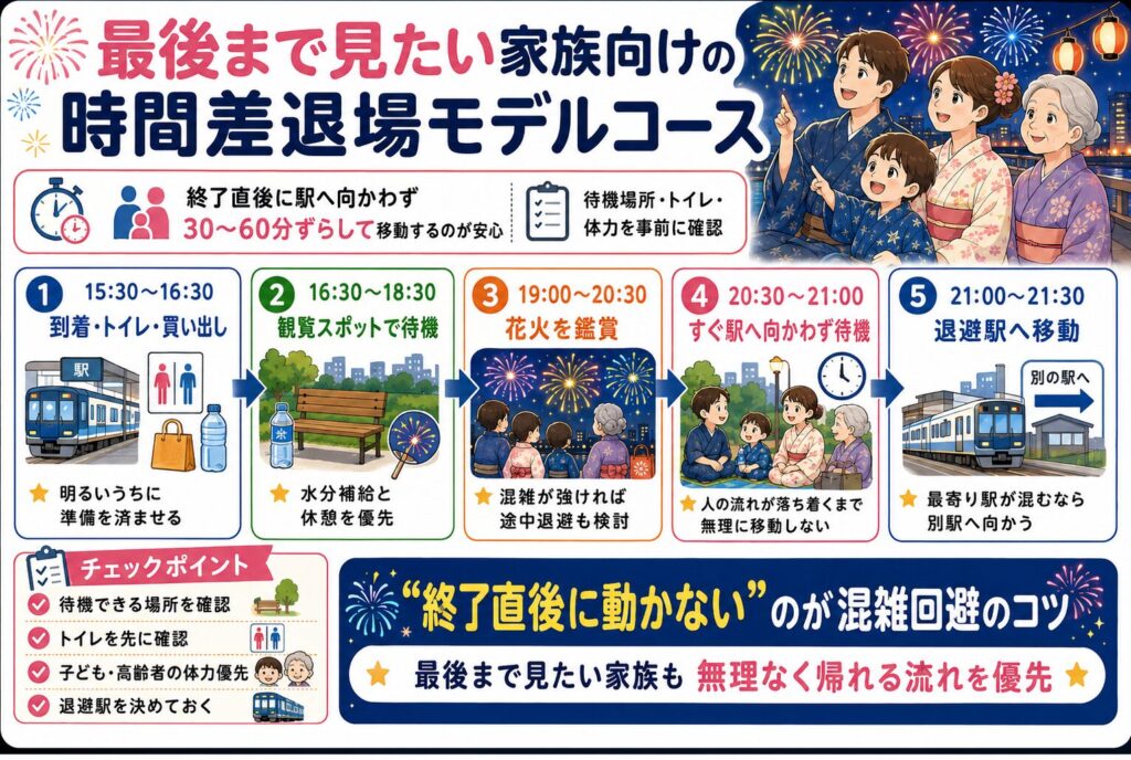 最後まで見たい家族向けの時間差退場モデルコース