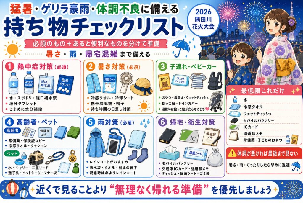猛暑・ゲリラ豪雨・体調不良に備える持ち物チェックリスト