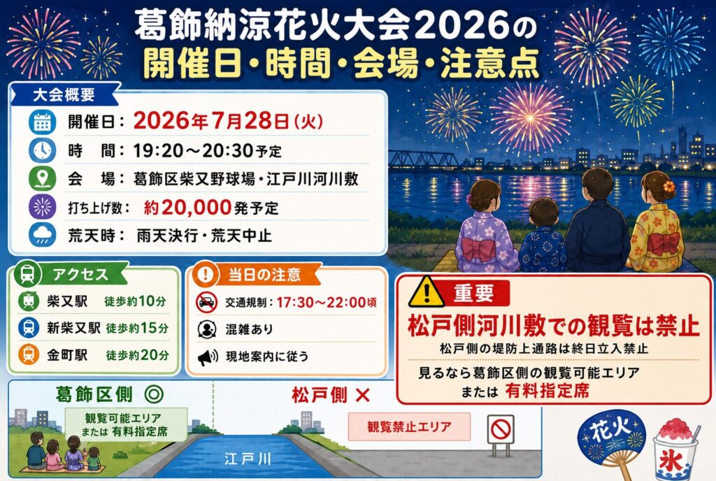 葛飾納涼花火大会2026の開催日・時間・会場・注意点