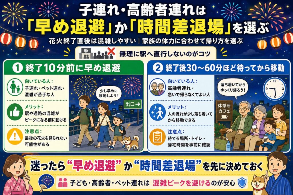 子連れ・高齢者連れは「早め退避」か「時間差退場」を選ぶ