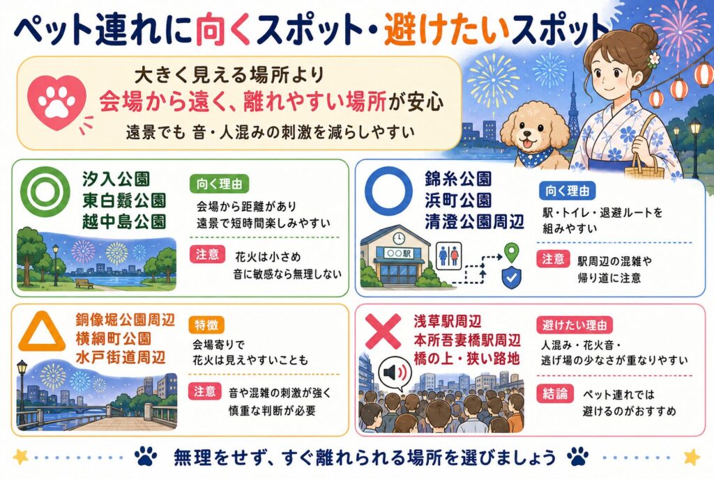 ペット連れに向くスポット・避けたいスポット