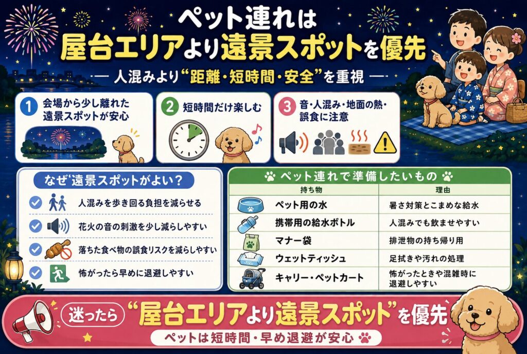 ペット連れは屋台エリアより遠景スポットを優先
